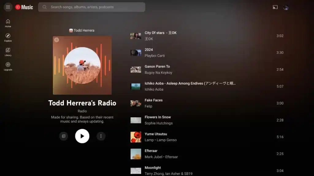 youtube music rádio pessoal