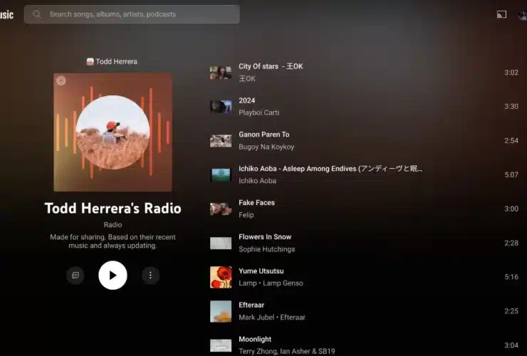 youtube music rádio pessoal